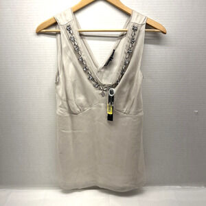 Antonio Melani Silk Top Womens M Taupe Sleeveless Rhinestone Beads NWT